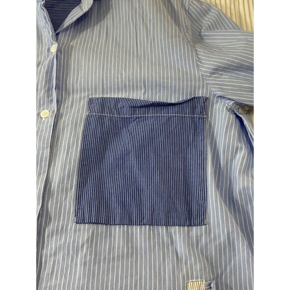 Zara Shirt Dress S Blue White Stripe Oversized Button Up Colorblock Preppy Chic - Picture 3 of 8